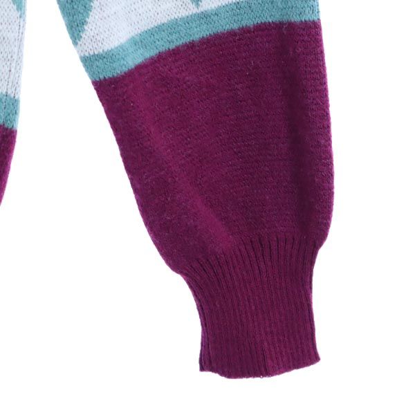 FRUIT OF THE LOOM フルーツオブザルーム 80s ビンテージ ウールブレンド 総柄 長袖 Vネック ニット カーディガン M メンズ