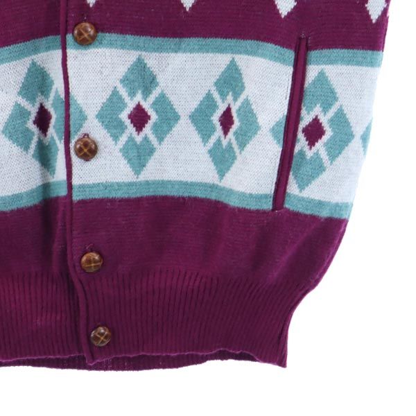 FRUIT OF THE LOOM フルーツオブザルーム 80s ビンテージ ウールブレンド 総柄 長袖 Vネック ニット カーディガン M メンズ