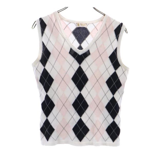 Pringle プリングル アーガイル ニットベスト S 白系 レディース