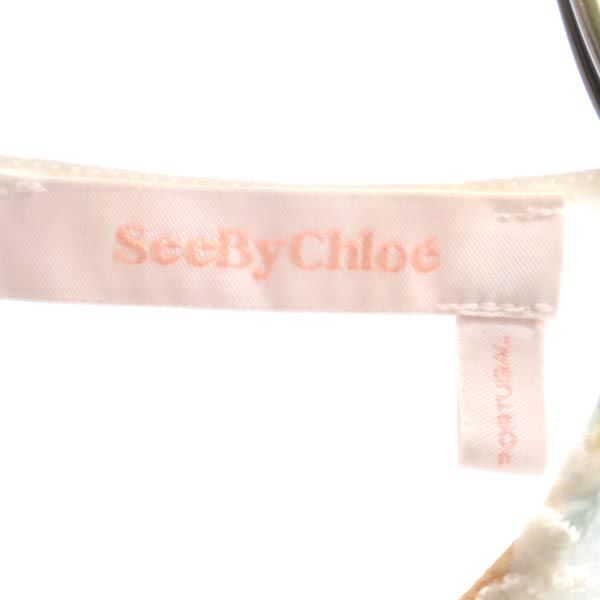 SEE BY CHLOE シーバイクロエ シルク100% 総柄 長袖 シースルー カットソー 36 ホワイト系 レディース
