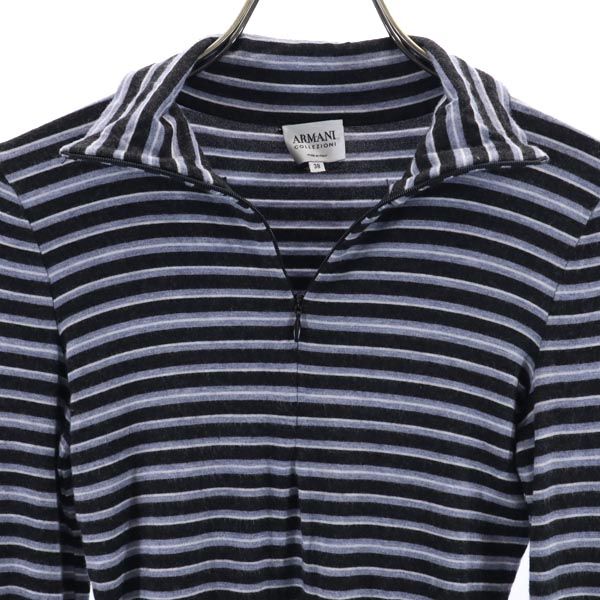 ARMANI COLLEZIONI アルマーニコレッツォーニ イタリア製 ボーダー 長袖 ハーフジップ カットソー 38 ブラック系 レディース