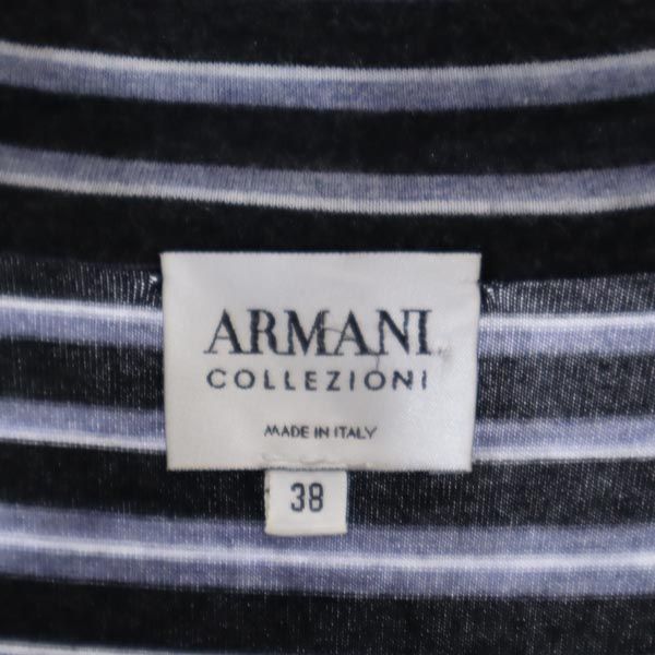 ARMANI COLLEZIONI アルマーニコレッツォーニ イタリア製 ボーダー 長袖 ハーフジップ カットソー 38 ブラック系 レディース