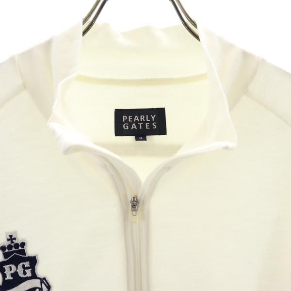 PEARLY GATES パーリーゲイツ 日本製 ロゴ刺繍 ゴルフ 長袖 ハーフジップ トレーナー 6 ホワイト系 メンズ