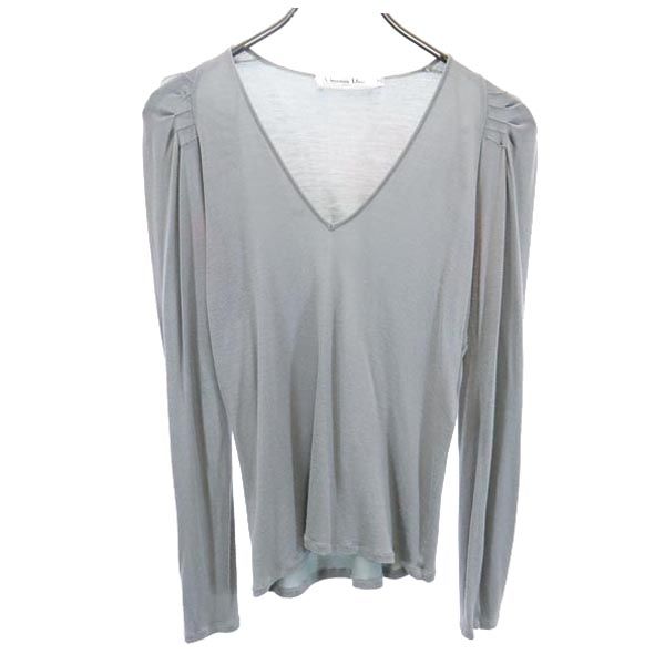 Christian Dior クリスチャンディオール フランス製 シルクブレンド 長袖 Vネック カットソー 38 グレー系 レディース
