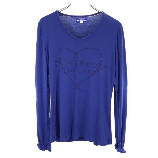 BURBERRY BLUE LABEL バーバリーブルーレーベル 三陽商会 ロゴプリント 長袖 Tシャツ 38 ネイビー ロンT レディース