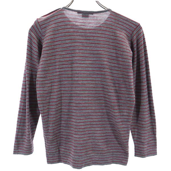 JOHN SMEDLEY ジョンスメドレー 英国製 ボーダー柄 長袖 ニット グレー×レッド セーター レディース