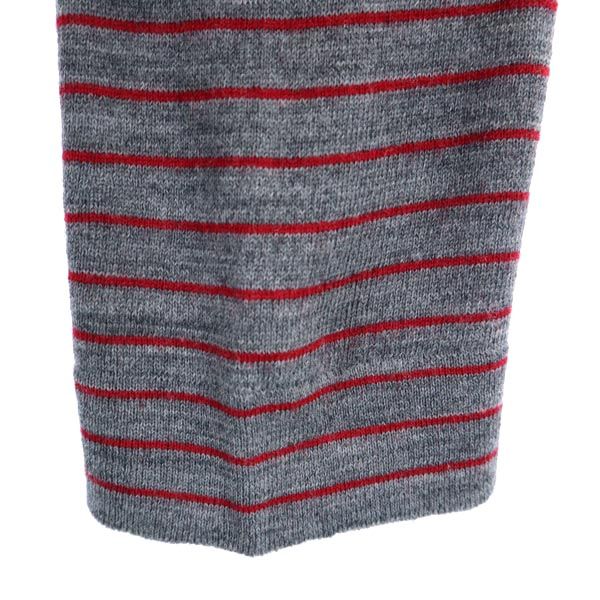 JOHN SMEDLEY ジョンスメドレー 英国製 ボーダー柄 長袖 ニット グレー×レッド セーター レディース