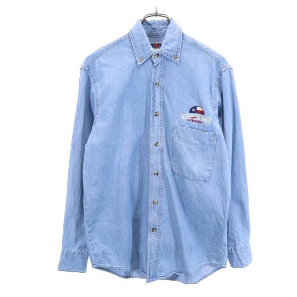 JERZEES ジャージーズ ロゴ刺繍 長袖 デニム ボタンダウンシャツ S メンズ