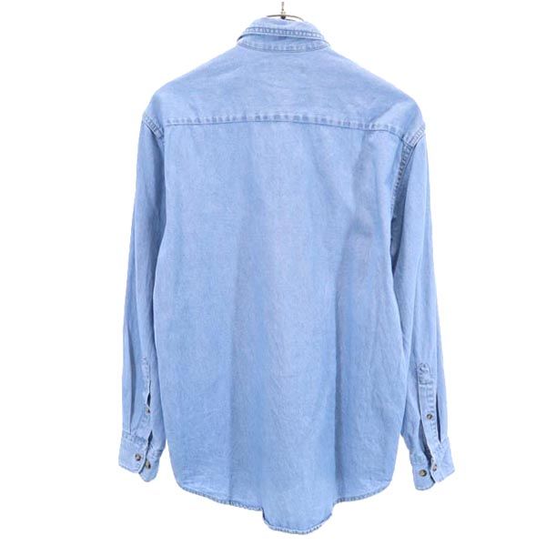 JERZEES ジャージーズ ロゴ刺繍 長袖 デニム ボタンダウンシャツ S メンズ