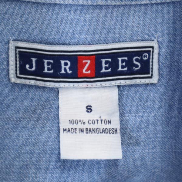 JERZEES ジャージーズ ロゴ刺繍 長袖 デニム ボタンダウンシャツ S メンズ