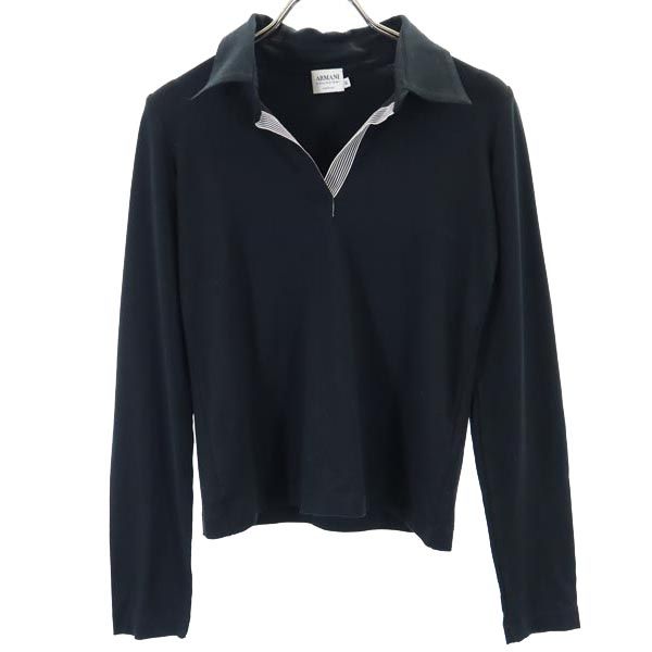 ARMANI アルマーニ イタリア製 長袖 Tシャツ 40 ブラック ロンT スキッパーカラー レディース