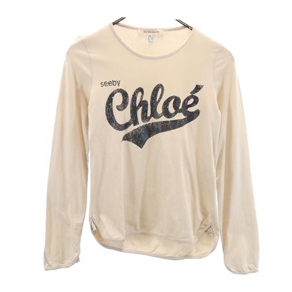 SEE BY CHLOE シーバイクロエ ロゴプリント 長袖 Tシャツ 38 ベージュ ロンT レディース