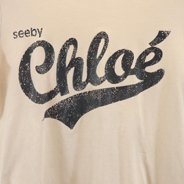 SEE BY CHLOE シーバイクロエ ロゴプリント 長袖 Tシャツ 38 ベージュ ロンT レディース