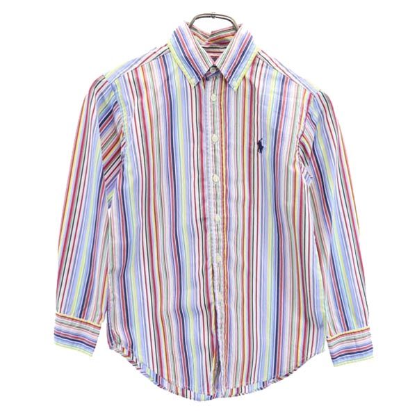RALPH LAUREN ラルフローレン ストライプ 長袖 ボタンダウンシャツ S(8) ロゴ刺_ キッズ