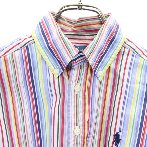 RALPH LAUREN ラルフローレン ストライプ 長袖 ボタンダウンシャツ S(8) ロゴ刺_ キッズ