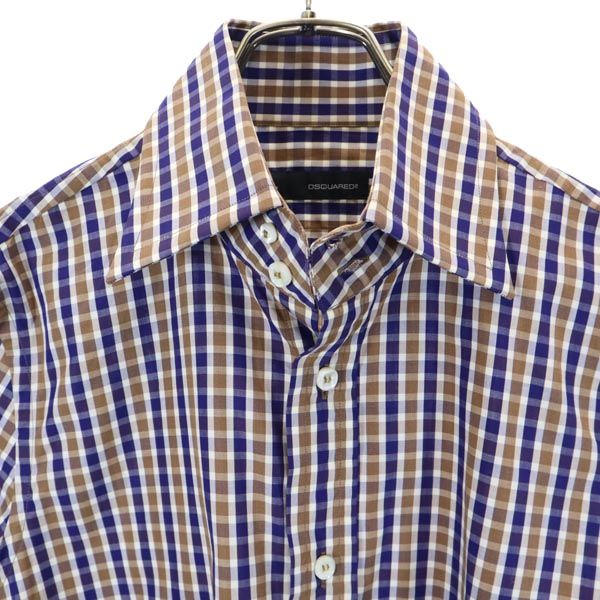 DSQUARED2 ディースクエアード イタリア製 チェック 長袖 シャツ 44 紫×茶 メンズ