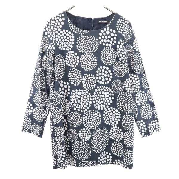 marimekko マリメッコ 総柄 長袖 ワンピース 36 ブラック系 バックボタン レディース
