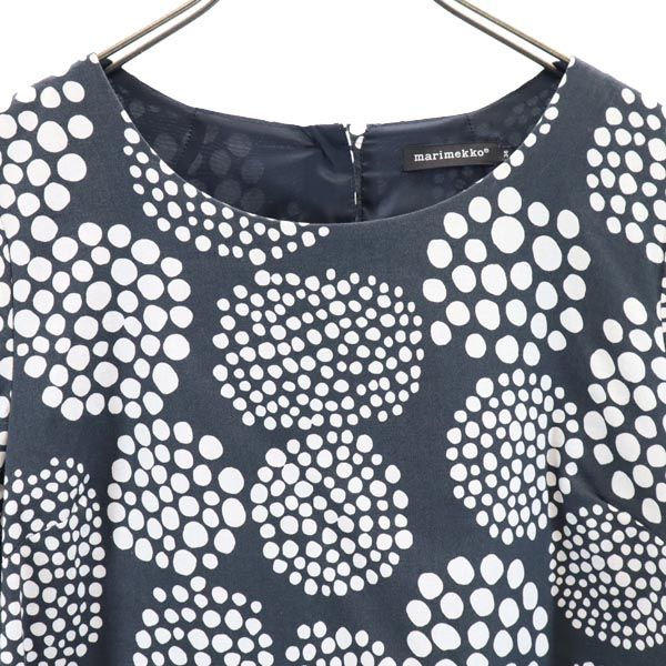 marimekko マリメッコ 総柄 長袖 ワンピース 36 ブラック系 バックボタン レディース