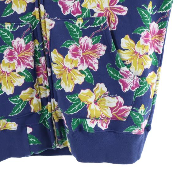 GENTLEMAN ジェントルマン 日本製 花柄 長袖 ジップパーカー M 紺×黄×ピンク メンズ