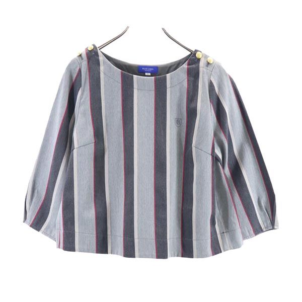 BLUE LABEL CRESTBRIDGE ブルーレーベルクレストブリッジ 三陽商会 ウールブレンド ストライプ柄 7分袖 カットソー 38 グレー系 レディース
