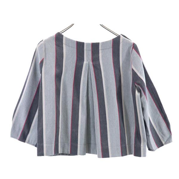 BLUE LABEL CRESTBRIDGE ブルーレーベルクレストブリッジ 三陽商会 ウールブレンド ストライプ柄 7分袖 カットソー 38 グレー系 レディース
