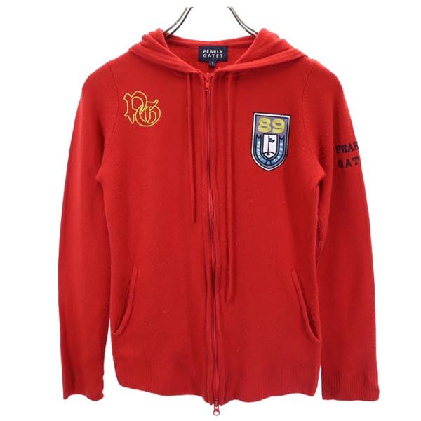 PEARLY GATES パーリーゲイツ ウール ゴルフ 長袖 ニット ジップパーカー 1 赤 ジャケット レディース