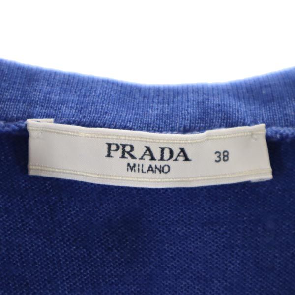 PRADA プラダ イタリア製 ウールブレンド 半袖 デザイン ニット 38 ブルー系 セーター レディース