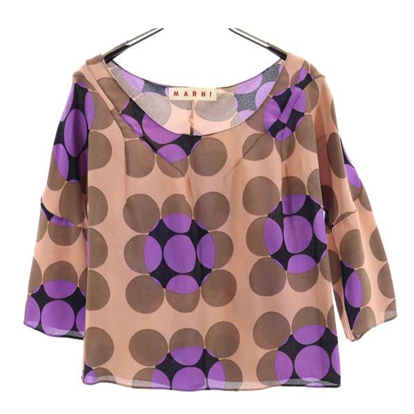 MARNI マルニ シルク100% 総柄 5分袖 カットソー 42 ブラウン系 レディース