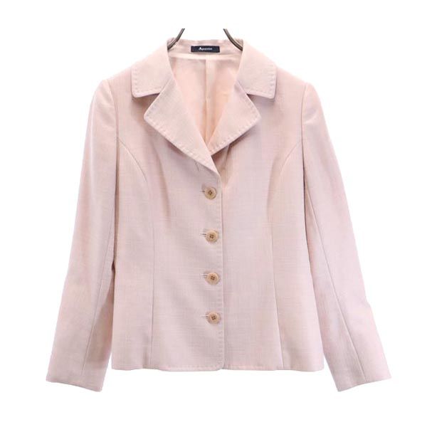 Aquascutum アクアスキュータム 日本製 ウールブレンド ヘリンボーン スカートスーツ 上下 セットアップ 9 ピンク系 レディース