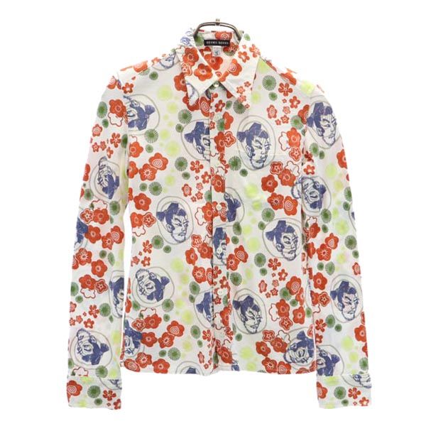 OZONE ROCKS オゾンロックス 日本製 和柄 総柄 長袖 シャツ S 白系 レディース