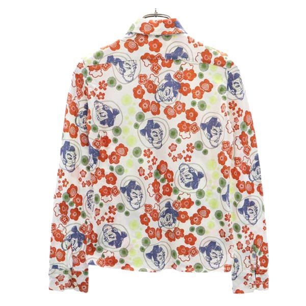 OZONE ROCKS オゾンロックス 日本製 和柄 総柄 長袖 シャツ S 白系 レディース