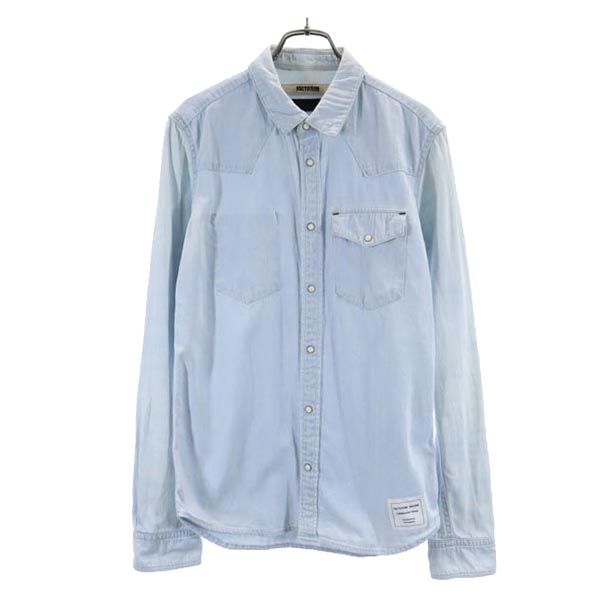 FACTOTUM ファクトタム 日本製 長袖 デニム ウエスタンシャツ 46 水色 メンズ