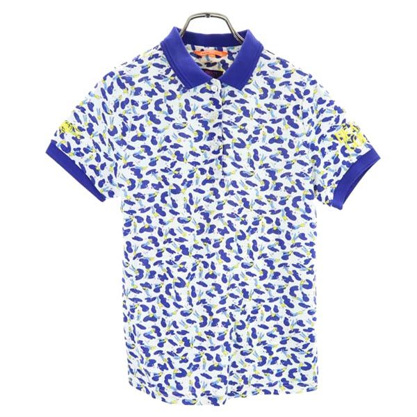 BEAMS GOLF ビームスゴルフ 日本製 総柄 ゴルフ 半袖 ポロシャツ M ブルー系 鹿の子 レディース