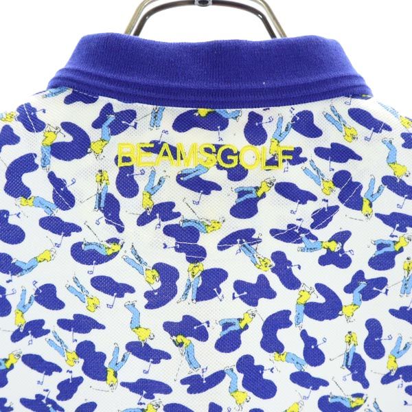 BEAMS GOLF ビームスゴルフ 日本製 総柄 ゴルフ 半袖 ポロシャツ M ブルー系 鹿の子 レディース