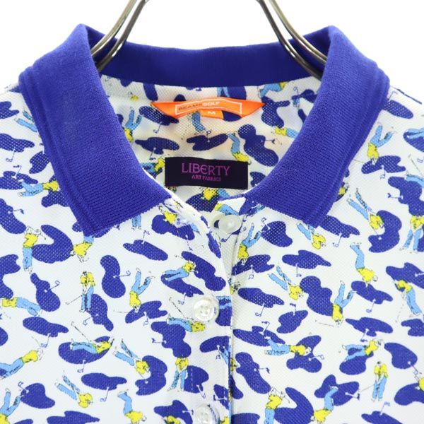 BEAMS GOLF ビームスゴルフ 日本製 総柄 ゴルフ 半袖 ポロシャツ M ブルー系 鹿の子 レディース