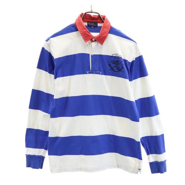 Polo by Ralph Lauren ポロバイラルフローレン ボーダー 長袖 ラガーシャツ 160 ブルー×ホワイト ポロシャツ キッズ