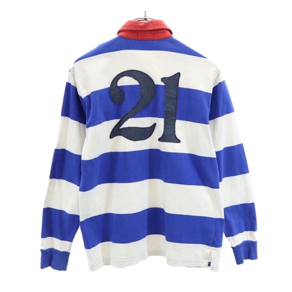 Polo by Ralph Lauren ポロバイラルフローレン ボーダー 長袖 ラガーシャツ 160 ブルー×ホワイト ポロシャツ キッズ