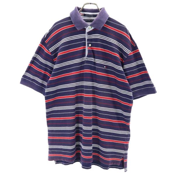 TOMMY HILFIGER トミーヒルフィガー 半袖 ポロシャツ L ネイビー×レッド×白 メンズ