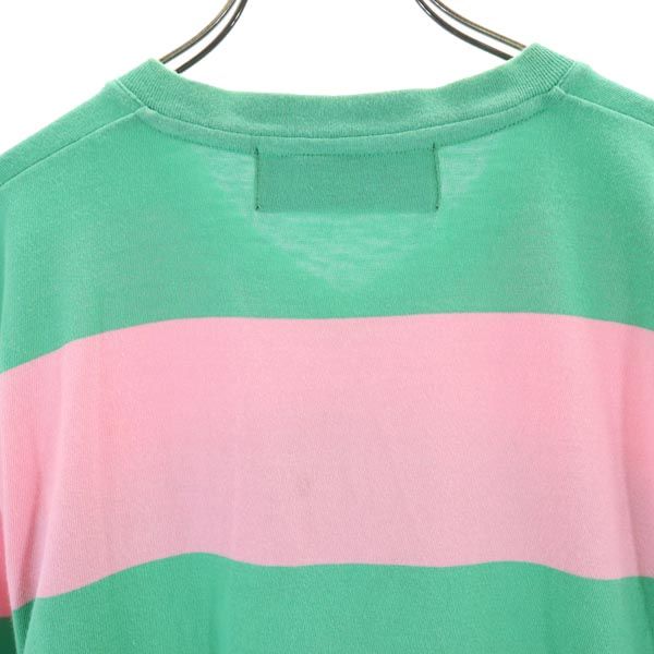 FAT エフエーティー ボーダー柄 半袖 Vネック Tシャツ SKINNY ピンク×グリーン メンズ