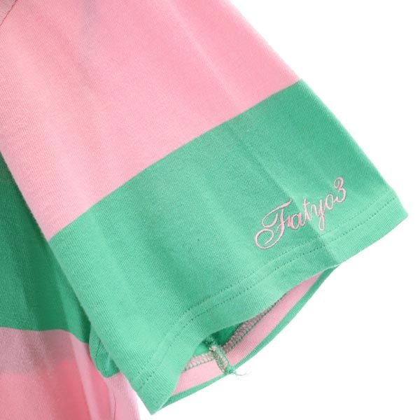 FAT エフエーティー ボーダー柄 半袖 Vネック Tシャツ SKINNY ピンク×グリーン メンズ