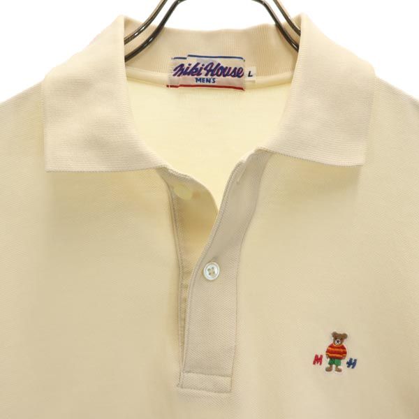 mikihouse ミキハウス ワンポイント刺繍 半袖 ポロシャツ L アイボリー 鹿の子 メンズ