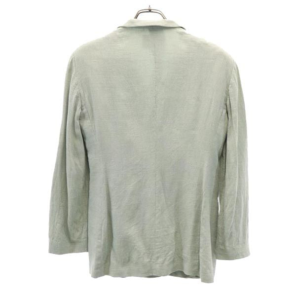 Emporio Armani エンポリオアルマーニ イタリア製 リネン シルクブレンド チェック柄 長袖 テーラードジャケット 40 グリーン系 メンズ