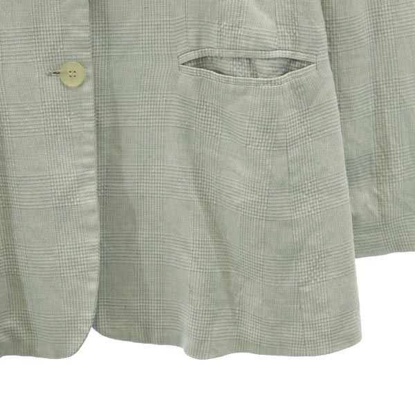 Emporio Armani エンポリオアルマーニ イタリア製 リネン シルクブレンド チェック柄 長袖 テーラードジャケット 40 グリーン系 メンズ