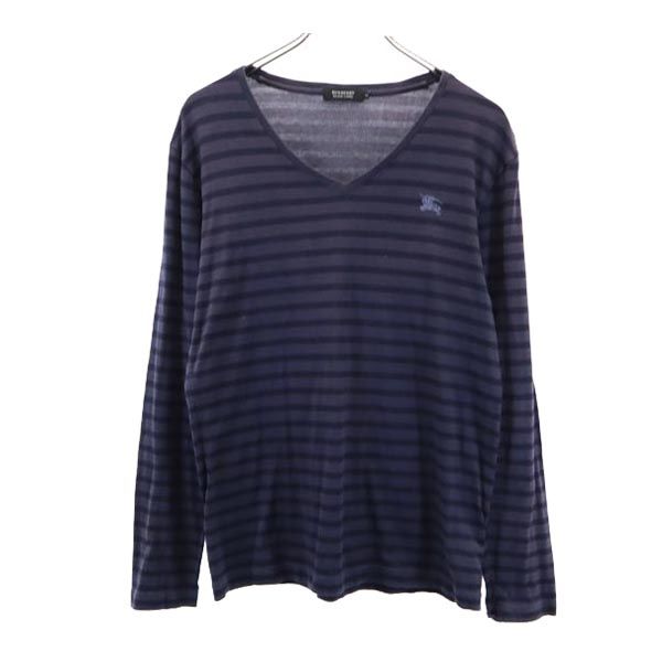 BURBERRY BLACK LABEL バーバリーブラックレーベル 三陽商会 ボーダー柄 長袖 Vネック Tシャツ 2 ネイビー系 ロンT メンズ