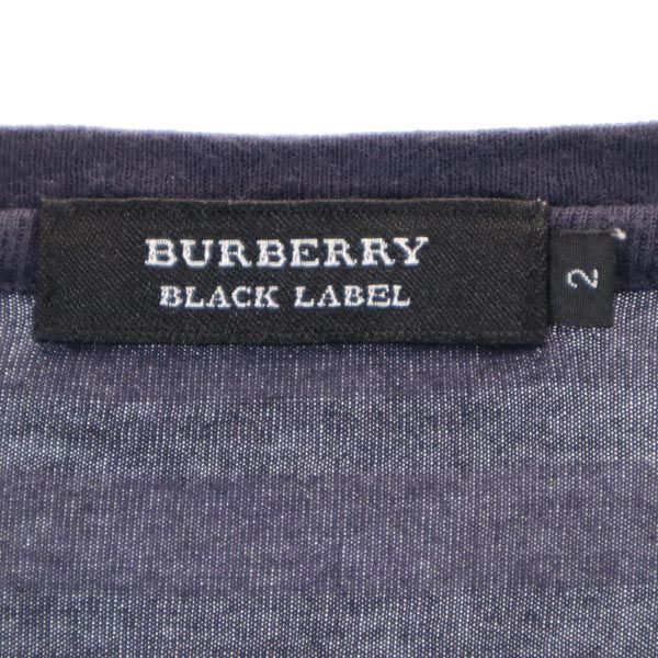 BURBERRY BLACK LABEL バーバリーブラックレーベル 三陽商会 ボーダー柄 長袖 Vネック Tシャツ 2 ネイビー系 ロンT メンズ