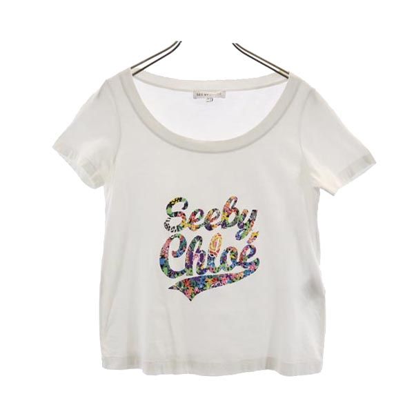 SEE BY CHLOE シーバイクロエ ロゴプリント 半袖 Uネック Tシャツ 2 白 レディース