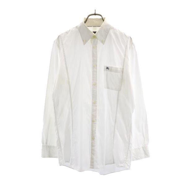 BURBERRY BLACK LABEL バーバリーブラックレーベル 三陽商会 ストライプ地 長袖 ボタンダウンシャツ 39 白 メンズ