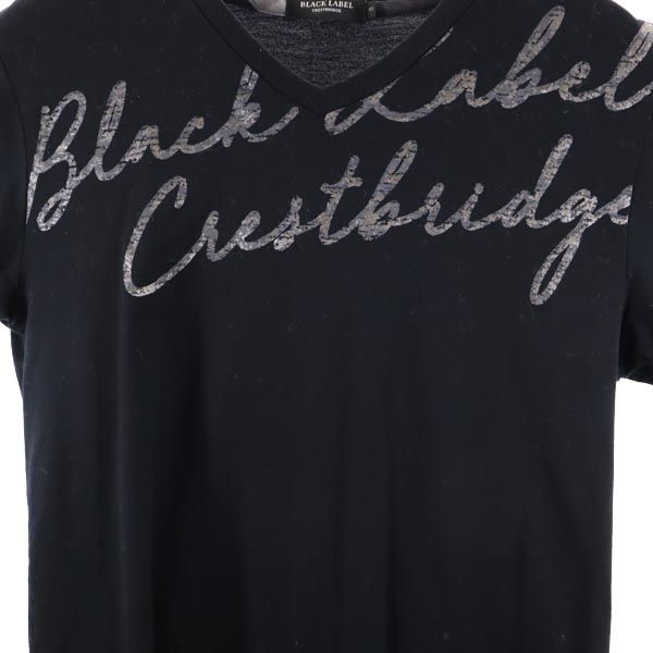 BLACK LABEL CRESTBRIDGE ブラックレーベルクレストブリッジ 日本製 三陽商会 ロゴプリント 半袖 Vネック Tシャツ S ブラック メンズ