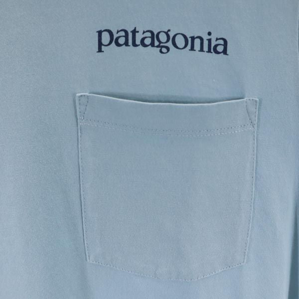patagonia パタゴニア アウトドア バックプリント 半袖 Tシャツ XS 水色 メンズ