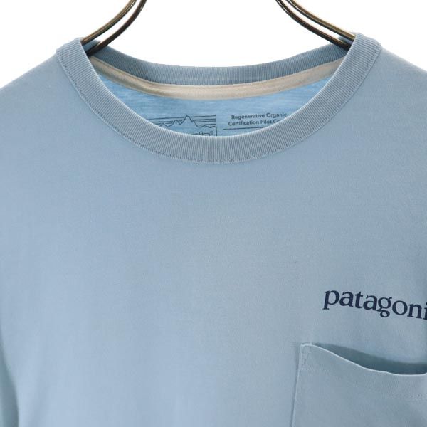 patagonia パタゴニア アウトドア バックプリント 半袖 Tシャツ XS 水色 メンズ